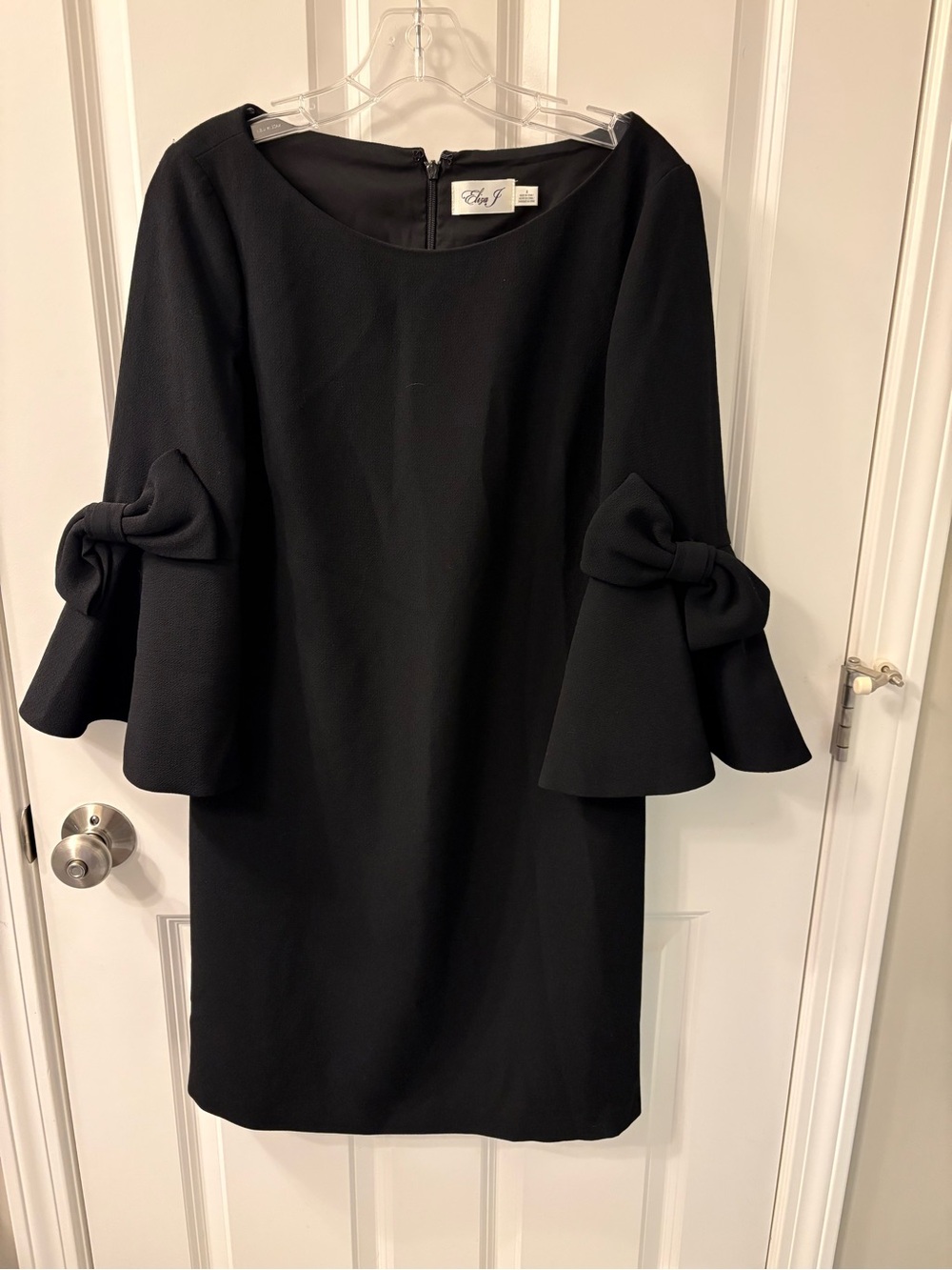 Eliza J Black Long-Sleeve Shift Dress with Statement Bow Sleeves
